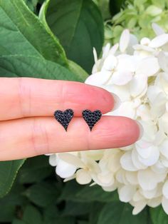 925 Sterling Silver Small Black Onyx Heart Stud Earrings   - Metal: 925 Sterling Silver (Finish: Gold Plated) - Stone: Lab-Created Black Onyx Round, Pave - Shape: Heart - Dimension:  9mm(0.35 in) x 8mm(0.31 in), Thickness 1mm.  (Because of slim pointed shape, the actual earrings look Smaller.) - Closure: Post at Center, Push Back - Color: Black and Gold Black Heart-shaped Jewelry For Anniversary, Black Earrings For Valentine's Day, Black Double Heart Jewelry For Anniversary, Black Round Jewelry For Valentine's Day, Black Heart-shaped Earrings For Gift, Black Heart Charm Earrings For Valentine's Day, Black Earrings For Valentine's Day Anniversary, Black Earrings For Anniversary On Valentine's Day, Black Valentine's Day Earrings