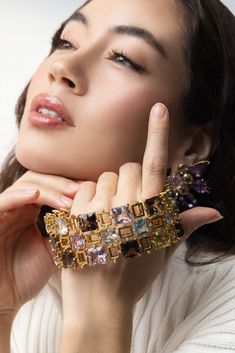 Tony Duquette topaz amethyst quartz bracelet in yellow gold. 18K Yellow Gold smoky quartz (app.53 ct.), blue topaz (app.19 ct.), pink amethyst (app. 52 ct.), green amethyst (app.44 ct.), lemon quartz (app. 22 ct.), diamond (app. 1.27 ct.) Tony Duquette, Symbolic Jewelry, Sneaker Jewelry, Work Jewelry, Amethyst Quartz, Lemon Quartz, Pink Amethyst, Quartz Bracelet, August Birth Stone