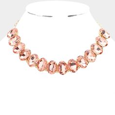 Peach Oval Stone Pageant Necklace | Evening Necklace Necklace Evening, Peach Necklace, Evening Necklace, Necklace Size, Oval Stone, Necklace Sizes, Apparel Accessories, Beads, Stone