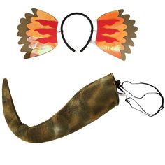 two different types of hair accessories on a white background, one with orange and red wings