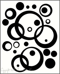 an abstract black and white painting with circles