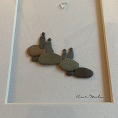 three rocks in a shadow box on the floor