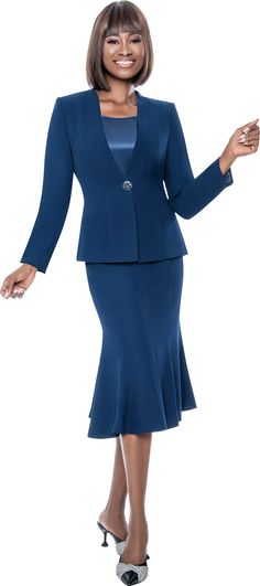 Terramina 9003 navy blue skirt suit Suits Skirt For Women, Fitted Skirt Suit With Lined Skirt For Fall, Classic Fitted Skirt Suit With Lined Skirt, Church Attire, Women Church Suits, Church Suits, Womens Dress Suits, Skirt For Women, Hem Skirt