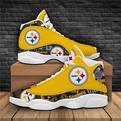 a pair of shoes with the pittsburgh football team on them