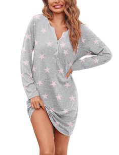 PRICES MAY VARY. Ekouaer sleepwear dress is made of stretchy and skin-friendly fabric, breathable and comfortable nightshirt, relaxed fit is never tight or constricting. This womens button nightgown will give you a comfortable night. The chest buttons design dress is perfect for breastfeeding, you can use this long shirt as a nursing nightgown and wear a nursing bra underneath, very useful and convenient. Elegant loose casual comfy night dress design with Long Sleeve, V Neck Sleepshirt hits mid- Sleep Clothes For Women, Nursing Nightgown, Buttons Design, Sleep Clothes, Sleepwear Dress, Pajama Dress, Nursing Bra, Design Dress, Straight Skirt