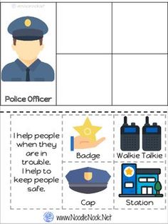 the police officer worksheet is shown with pictures and words to help students learn how to