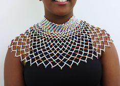 African beaded shawl necklaces, Beaded cape necklaces, Beaded wedding necklace, Beaded choker necklace, Statement necklace, Christmas gift A 100% handmade in Kenya necklace. Can fit any body type as it layers well with the body *Color: White and Rainbow *Necklace height:  19 inch/23 cm *Neck size length : 13.5 inch / 34 cm (Adjustable and extends up to 16 inch/ 41cm * Available in different colors. Please select your color * 3-5 days delivery via shipping via DHL Express  Shipping fee is for the Multicolor Beaded Choker For Wedding, Multicolor Beaded Choker For Celebration, Multicolor Beaded Bridal Necklace For Party, Wedding Beaded Necklaces With Tiny Beads, Wedding Tiny Beads Necklace, White Beaded Chain Choker For Party, White Bohemian Beaded Necklaces For Celebration, Beaded White Bridal Choker Necklace, White Beaded Choker Bridal Necklace