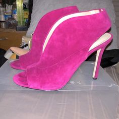 In Great Condition. Never Worn , Just Around The House. Little Tears On The Insole From Stickers. Everything Else In Great Condition Pink Ankle-high Heels For Formal Occasions, Pink Suede Heels With 4-inch Heel, Pink Suede Heels With Pointed Toe, Pink Ankle-high Heels With 4-inch Heel, Pink Suede Closed Toe Heels, Pink Suede Heels With Heel Strap, Pink Suede Open Heel Shoes, Pink Suede Open Toe Heels, Pink Suede Open Heel Heels