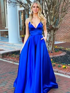 A Line V Neck Backless Royal Blue Satin Long Prom Dresses, V Neck Backless Royal Blue Formal Dresses, Backless Royal Blue Evening Dresses Blue Grad Dresses Grade 8 Long, Royal Blue Silk Prom Dress, Classy Prom Dresses Simple, Royal Blue Silk Dress, Prom Dresses Royal Blue, Royal Blue Formal Dresses, Blue Satin Prom Dress, Royal Blue Formal Dress, Prom Dress With Pockets