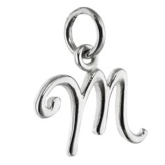 Initial Letter M Charm Pendant Details: - Script M charm is made of genuine 925 sterling silver - Stamped 925 - Dainty charm - Measures approximately 13mm x 10mm (1/2" x 3/8") - Includes a 5mm jump ringShipping Details:  - All orders are shipped within 1 to 2 business days from California, US - Shipping time frames may become a bit longer as gift-giving holidays approach.  Let us know if something is needed by a certain day and we will do our very best to work with you to get it to you in time. White Gold Sterling Silver Charms, Hallmarked, Classic Personalized Silver Charms, Classic Sterling Silver Engraved Charms, Classic White Gold Charms In Sterling Silver, Classic White Gold Sterling Silver Charms, Elegant Sterling Silver Initials Charms, Elegant Silver Charms With Initials, Script Alphabet, Alphabet Pendant