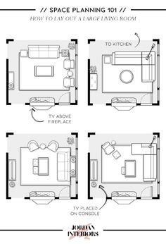 the floor plan for a living room and dining area with four separate rooms, including one bedroom