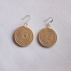 Woven Small Disc Earrings - Tea - Mango + Main Rwandan Basket, Tea Earrings, Handwoven Earrings, Woven Earrings, Boho Drop Earrings, Natural Sisal, Disc Earrings, Hypoallergenic Earrings, Earring Hooks