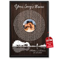 a wooden frame with an image of two people kissing and the words custom written on it