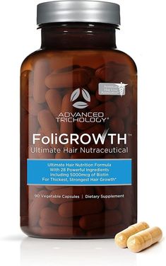 GET FULLER THICKER HAIR with TRUSTED HAIR GROWTH SUPPLEMENT for Women and Men. Support optimal thyroid function, liver health, stress, vitamin D, and iron levels. Uses patented hair growth ingredients: Opti MSM and clinically developed cellular support with 5000mcg of Biotin, Saw Palmetto, Hyaluronic Acid, and Vitamin D3, along with 28 herbs and vitamins GLUTEN FREE VEGETARIAN EXTRA STRENGTH HAIR LOSS SUPPLEMENT: FoliGROWTH dual action formula targets underlying nutritional deficiencies providing therapeutic amounts of key hair growth herbs, minerals, and vitamins. Supports hair, skin, and nails. AMERICAN HAIR LOSS ASSOCIATION APPROVED* First and Only Hair Growth Supplement Approved* Ever. Backed by 20 Years of in-clinic hair loss treatment experience. Advanced Trichology has owned and ope Hair Growth Ingredients, Best Hair Growth Vitamins, Hair Growth Pills, Get Thicker Hair, Hair Nutrition, Thicker Fuller Hair, Brown Spots On Face, Vitamins For Hair Growth, Hair Growth Supplement