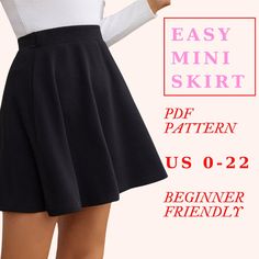 The easy mini half circle skirt pdf sewing pattern is  a must have for your sewing projects. With this pattern, you can create  beautiful mini skater skirt suitable for any season due to the high range of fabrics that you can use. This skirt has elastic band and is suitable only for stretch fabrics.  However if you want to use it with non stretch fabric you will need an invisible zipper to install on one side of the skirt in order to facilitate the wearing. This half circle skirt sewing pattern Skater Skirt Pattern, Mini Skirt Pattern, Maxi Skirt Pattern, Mini Skater Skirt, Half Circle, Skirt Patterns Sewing, Sewing Skirts, Easy Sewing Patterns, Circle Skirt