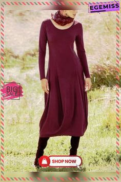 Casual Long Sleeve Round Neck Plus Size Dress Vintage Dresses Online, Cotton Tunic Dress, Robes Vintage, Breathable Clothes, Peruvian Connection, Designer Cocktail Dress, Cotton Sundress, Womens Dress Suits, Beautiful Dresses For Women