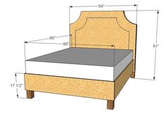 a bed frame with measurements for the headboard and foot board on top of it