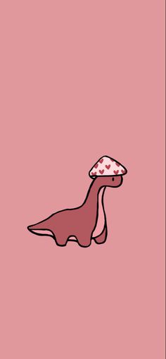 a cartoon dinosaur with a mushroom on its head in the middle of a pink background