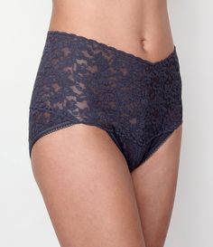 From Hanky Panky&#x2C; this panty features:Signature laceRevolutionary-flattering V-front/V-back waistbandExtra-generous band of lace that hugs your midsection and tricks tummies into feeling super-sveltePicot elastic around leg openingsFull coverageNylon body; nylon/spandex trim; cotton gussetMade In The USA. Fitted Lace Bottoms With Full Coverage, Elegant Full Coverage Lace Bottoms, Seamless Full Coverage Lace Bottoms, Lace Shapewear Briefs, Full Coverage Lace Shapewear Bottoms, Lace Shapewear Bottoms With Full Coverage, Lace Stretch Shapewear Bottoms, Stretch Lace Shapewear Bottoms, Shaping Brief Bottoms With Lace Trim