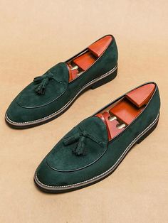 Green  Collar   Plain Dress Loafers Embellished   Men Shoes Mens Slip Ons, Tassel Shoes, Loafers Online, Suede Tassel, Leather Moccasins, Tassel Loafers, Breathable Shoes, Nubuck Leather, Mens Fashion Trends