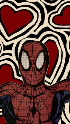 a drawing of a spider - man with hearts in the backgroung background