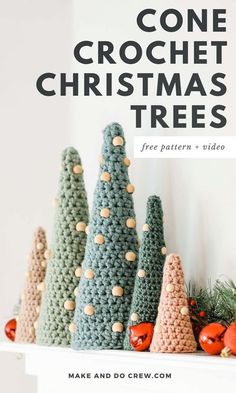 crochet christmas trees with text overlay