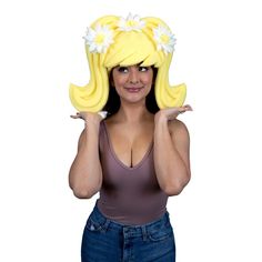 Simple Wig with Daisies - Foam Party Hats Inc Foam Wigs, Foam Party, Party Wig, Wig Blonde, Wig Party, Top Hats, Booth Props, Anime Costumes, Blonde Wig