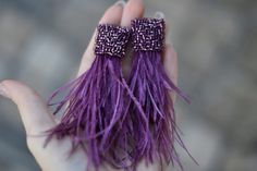 "Statement violet real feather tassel earrings Length: about 4 inches (10 cm) They are very light! ❤ CUSTOM ORDERS It is ABSOLUTELY HANDMADE . So if you like this item in a different color or size, send me a message please. I will send you a link for a \"custom order\" and you'll be able to place the order there. Please feel free to communicate with me. SHIPPING Item will be shipped carefully packed in a GIFT BAG!! Shipping cost includes tracking number! -If item is ready to ship I will send it Tassel Earrings, Gift Bag, Custom Orders, Tracking Number, Jewelry Earrings Dangle, Etsy Earrings, Ukraine, Tassels, Dangle Drop Earrings