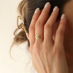 This beautiful ring is handmade using pure 925 sterling silver with your personalized initials in circle monogram. A stylish, unique accessory that makes a great gift to show somebody (or yourself, because you matter ♥) that you're thinking of them. Perfect for graduations, wedding events, holidays, Mothers' day, and birthdays. Colors: Silver Gold Rose Gold Other styles are available in our shop at https://www.etsy.com/shop/GoldPersonalized. Please contact us if you have any questions or request White Gold Monogram Initial Ring, Fine Jewelry Monogram Initial Ring, Sterling Silver Monogram Initial Ring Minimalist Style, Adjustable 14k Gold Monogram Initial Ring, Initials Engraved White Gold Ring, Minimalist Monogram Engraved Ring For Anniversary, Dainty Engraved Ring With Initials For Promise, Dainty Engraved Initials Promise Ring, Minimalist Monogram Initial Ring