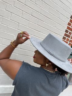 Color: Grey Style: Flattop Fedora Please see FAQ for sizing/brim details https://www.shoplivinfearless.com/pages/fedora-preview Grey Style, Grey Fashion, Women Collection, Fedora, Custom Orders, Ring Earrings, Get Started, Hats, Grey