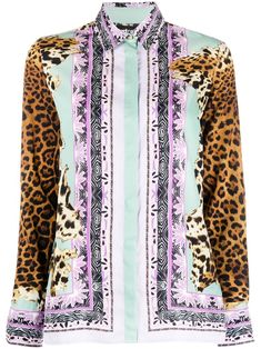 Just Cavalli mixed-print Shirt - Farfetch Jaguar Print, Color Marron, Just Cavalli, White Shirts, Mixing Prints, Roberto Cavalli, Primavera Estate, Scarf Print, Fantasia