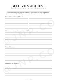 the writing worksheet for believe and achieve