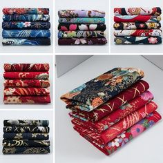 many different types of cloths are shown in multiple rows, including red and blue