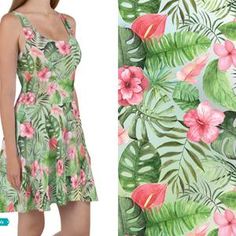 Hibiscus Flowers Skater Dress Tropical Floral Dress Tropical | Etsy Green A-line Floral Dress For Summer, Summer A-line Fit And Flare Sundress, Summer Fit And Flare A-line Sundress, Fitted Sleeveless Green Dress For Beach Season, Summer Tropical Print Dresses, Printed Pink Sleeveless Summer Dress, Pink Printed Sleeveless Summer Dress, Summer Sleeveless A-line Dress With Floral Print, Casual A-line Floral Dress For Vacation