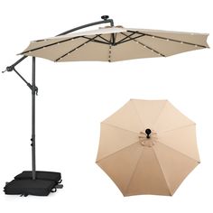 Having a good time outdoors with friends or family! Consists of a large 10 ft canopy, this useful patio sunshade umbrella provides a large shade area for your outdoor activity, to be specific, you can adjust the angle of the umbrella by adjusting the crank handle to avoid direct sunlight. In addition, the canopy made of high quality polyester fabric features water and UV protection to keep you cozy. What's better, 32 solar LED lights is fitted on the ribs to illuminate your night time activities Cantilever Patio Umbrella, Offset Patio Umbrella, Solar Panel Battery, Offset Umbrella, Solar Led Lights, Sand Bag, Cantilever Umbrella, Outdoor Umbrella, Can Lights