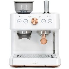 an espresso machine is shown on a white background