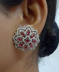 Hand Set Diamond Earrings Fine Jewelry, Ruby Earrings With Brilliant Cut For Wedding, Wedding Ruby Earrings With Brilliant Cut, Hand-set Diamond Earrings, Fine Jewelry, Exquisite Hand Set Diamond Earrings, Red Brilliant Cut Diamond Earrings For Wedding, Formal Pink Diamond Earrings, Hand Set Diamond Earrings For Wedding, Exquisite Diamond Earrings With Sparkling Stones