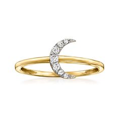 Ross-Simons - .10 ct. t. w. Diamond Moon Ring in 14kt Yellow Gold. Size 8. Celestial stacks are so in - make yours shine with a moon! Our dainty ring features a .10 ct. t. w. diamond crescent twinkling atop a delicate 14kt yellow gold band. 1/4" wide. Diamond moon ring. Diamond birthstones are the perfect gift for April birthdays. April Birthday, Diamond Birthstone, Moon Ring, Natural Gold, Ring Pictures, Jewelry Rings Diamond, Ring Diamond, Dainty Ring, Gold Band