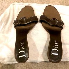 Shoe Lining Is A Soft Satin Bronze Color, It Looks 2 Tone In Photo But It Is All The Same Color Excellent Condition/ Never Been Worn Vintage Mules, Embroidery Heels, Christian Dior Shoes, Sandals Vintage, Heeled Mule, Mule Sneakers, Clogs And Mules, Clog Heels, Suede Mules