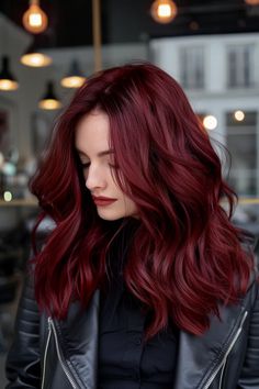 38 Dark Cherry Red Hairstyles That Look Stunning In Every Single Photo Dark Red To Bright Red Hair, Cherry Cola Short Hair, Red Medium Length Hair, Cherry Red Balayage, Cola Hair Color, Brown With Red Undertones, Cherry Brown Hair, Deep Red Hair Color, Cherry Cola Hair Color