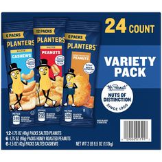 three packs of planters'planters variety pack, each with two different flavors