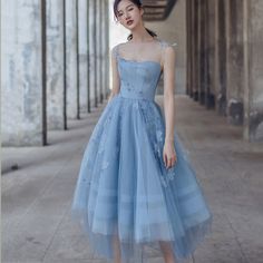 Gray Quinceanera Dresses Short, Tea Length Prom Dress, Prom Dress Blue, Gaun Fashion, Blue Bridesmaid Dress, 여름 스타일, Pakaian Feminin, Blue Tulle, Beautiful Prom Dresses