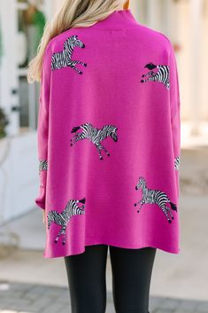 We think it's going to be a quick decision for you to put this cute sweater in your cart! It's obviously cute with that zebra print but it's also super cozy making it perfect for the fall! This mock neck sweater is going to look so cute with skinny jeans and boots or booties! Mock neckline Long fitted sleeves with drop shoulders Side slits Zebra print Generous stretch Poppy is wearing the small. Trendy Long Sleeve Tops With Zebra Print, Trendy Long Sleeve Zebra Print Tops, Casual Long Sleeve Zebra Print Tops, Zebra Sweater, Fitted Sleeves, Mint Julep Boutique, Cute Sweater, Pink Zebra, Mock Neckline