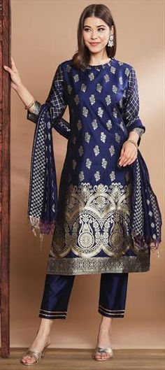 Blue color Salwar Kameez in Silk cotton fabric with Weaving work Party Wear Salwar Kameez, Party Wear Salwar, Diwali Sale, Salwar Kameez, Blue Fashion, Jaipur, Party Wear, Cotton Fabric, Weaving