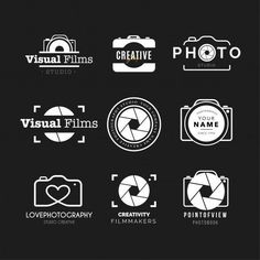 the logos for photography are shown in black and white, as well as some type of camera