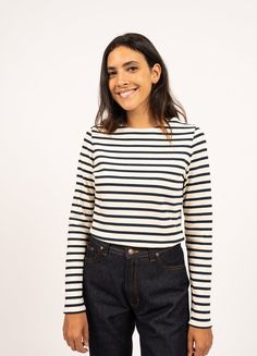 Women's Authentic Breton Striped Top | Long Sleeve with Scoop Collar | Saint James® – Saint James USA Shirt With Long Sleeve, Breton Stripe Shirt, Breton Shirt, Nautical Shirt, Fisherman Sweater, Hospitality Industry, Striped Long Sleeve Shirt, Saint James, French Linen