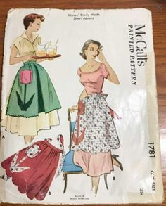 an old fashion sewing pattern with two women in dresses and one woman holding a tray