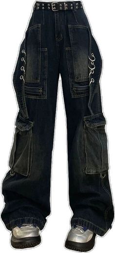 Grunge High Waist Jeans For Streetwear, High Waist Grunge Jeans For Streetwear, Baggy Y2k Denim Cargo Pants, Baggy Grunge Cargo Jeans, High Waist Grunge Cargo Jeans For Streetwear, Baggy Cargo Jeans In Grunge Style, Baggy Grunge Jeans With Cargo Pockets, 90s High-waist Cargo Jeans For Streetwear, Y2k High Waist Jeans For Streetwear