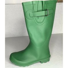 Man-Made Upper. Pull-On Construction. Man Made Lining And Foot Bed. Lightly Padded Foot Bed. Rubber Outsole. Measurements: Heel Height: 3/4 In Green Rain Boots With Round Toe For Spring, Calf High Boots, Wellies Boots, Womens Rain Boots, Studded Boots, Fur Boots, Leather Chelsea Boots, High Boots, Knee High