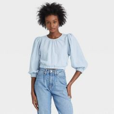 From Weekend Brunches To Casual Dates To Backyard Barbecues, This 3/4-Sleeve Bubble Hem Top From A New Day Makes A Go-To Pick On Any Occasion. Made From Soft Fabric With A Hint Of Spandex For All-Day Breathable Wear, This Casual-Fit Top Features A Pleated Neckline And Elasticized Hem For A Flattering Look, And It Has Balloon-Sleeves That Infuse Some Sophisticated Detail. Showcasing Allover Cool Textured Detailing With Behind-The-Neck Button Closure For Effortless Ease Of Wear, Simply Pair It Wit Light Blue Casual Top With 3/4 Sleeves, Blue 3/4 Sleeve Tops For Daywear, Light Blue 3/4 Sleeve Casual Blouse, Casual Light Blue Blouse With 3/4 Sleeves, Blue Trendy Top With 3/4 Sleeves, Spring Daywear Tops With 3/4 Sleeves, Light Blue Half Sleeve Tops For Spring, Pink Plaid Shirt, Bubble Hem